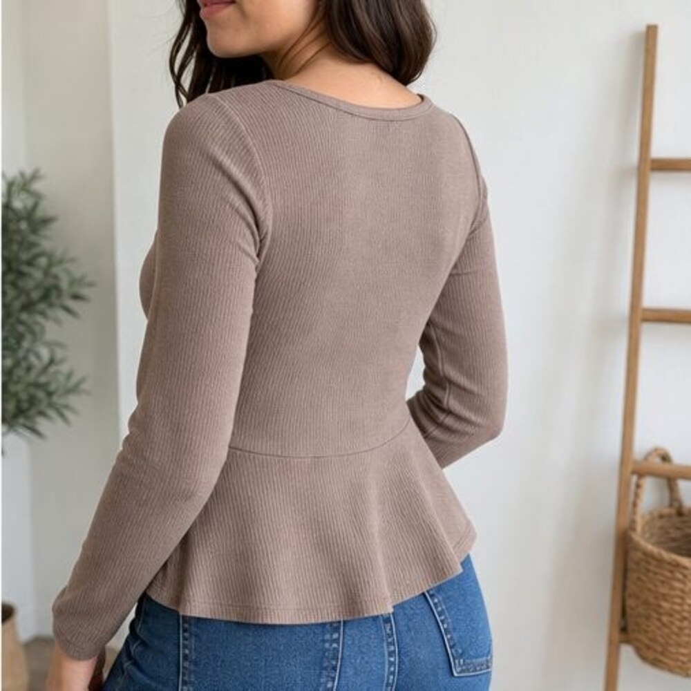 Taupe Button Blouse - Picture 3 of 6